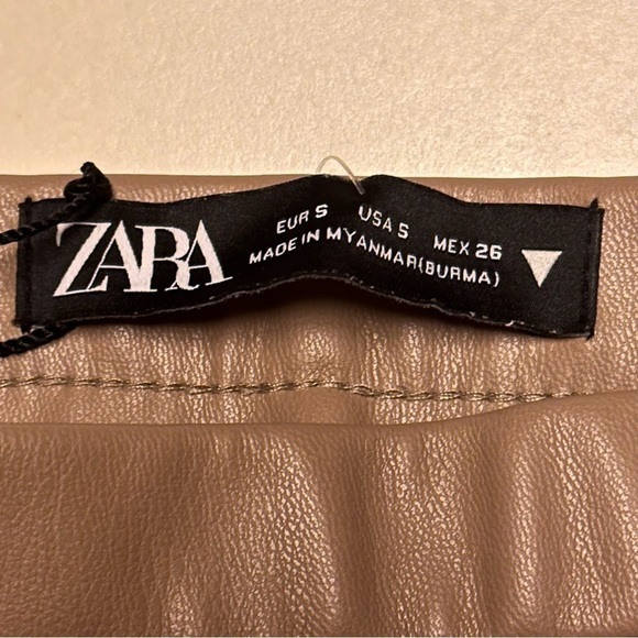 ZARA Tan Faux Leather Leggings Vegan Skinny Pants Hi-Rise Ankle Slit Women’s S - Picture 10 of 16